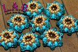 2 or 10pc Gold & Blue - Fine, Handmade Beaded Beads -Miyuki and Czech glass  - Large Hole - Lilah Ann Beads -OS109