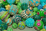 20 pieces Jesse James Beads Green, Teal, Mint Indonesian, Hand Beaded JJB508