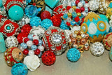 20 pieces Jesse James Beads Red, Aqua, White, Indonesian, Hand Beaded JJB506