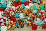 20 pieces Jesse James Beads Red, Aqua, White, Indonesian, Hand Beaded JJB506