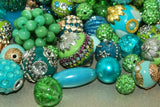20 pieces Jesse James Beads Green, Teal, Mint Indonesian, Hand Beaded JJB508