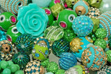 20 pieces Jesse James Beads Green, Teal, Mint Indonesian, Hand Beaded JJB508