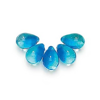 20 pieces High-Quality Czech Glass Beads - 5mm x 12mm side drilled Briolette drops - Aqua & Capri Blue - BRIO204