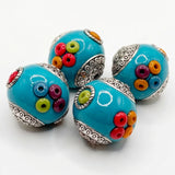 4 Piece Indonesian Style Kashmiri Beads - 24mm Blue Multicolor- K501
