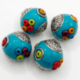 4 Piece Indonesian Style Kashmiri Beads - 24mm Blue Multicolor- K501