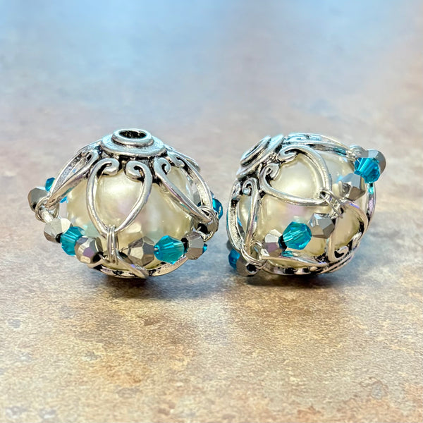 Handmade Wire Wrapped Focal Beads with Crystals - 6 pieces - WFB101