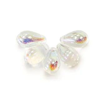 20 pieces High-Quality Czech Glass Beads - 5mm x 12mm side drilled Briolette drops - Crystal AB - BRIO209