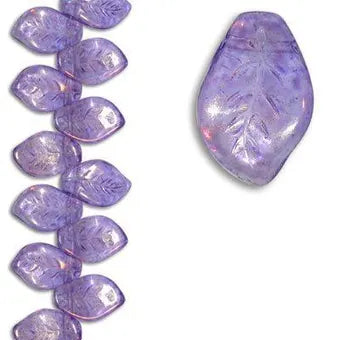 7-inch strand of High-Quality Czech Glass Beads - 14mm x 9mm Lumi Leaves - Leaf401