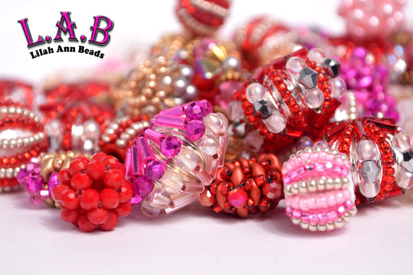 6 Pieces of Handmade Lilah Ann Valentine's Beaded Beads BYV100
