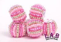 Detailed, Hand-Beaded Striped Beads - 2 piece set - 14mm - Fine Czech Glass - SSB100