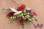Handmade Lampwork Glass Holly Berry Necklace - Silver Plated