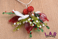 Handmade Lampwork Glass Holly Berry Necklace - Silver Plated