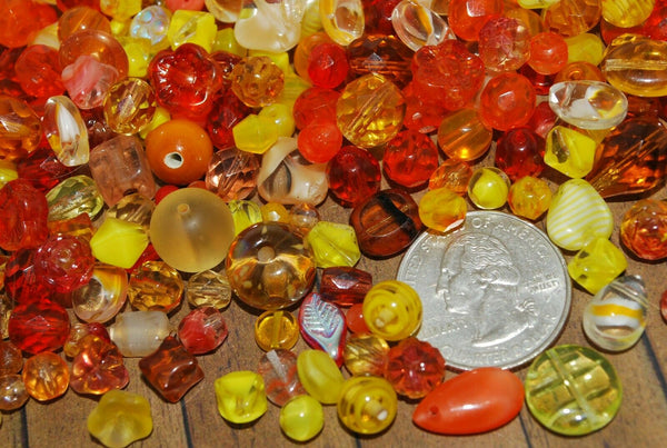 Assorted Mix of Beaded Glass Charms - Orange Yellow & Red Mix