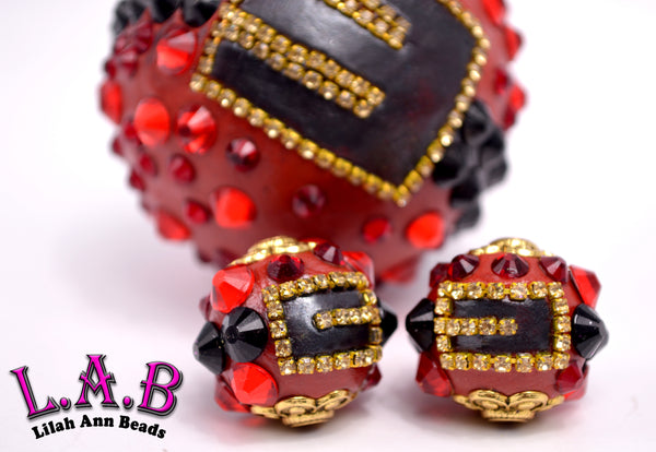 Santa Boho Beads Handmade with Crystals - 2 piece set - 24mm Red -Santa