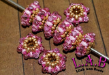 2 or 10pc Gold & Pink - Fine, Handmade Beaded Beads -Miyuki and Czech glass  - Large Hole - Lilah Ann Beads -OS106