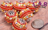 Intricate Boho Beads Handmade with Crystals - 2 Piece Set Red - 26mm - RSF100