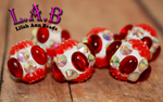 Handmade Boho Beads with Porcelain and crystals - 2 piece set - 16mm - POR10red