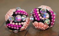 Handmade Boho Beads with Porcelain and crystals - 2 piece set - 16mm - POR10black