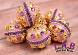 Intricate Boho Beads Handmade with Crystals - 2 piece set - 26mm Purple - RSF105