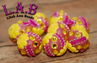 Handmade Boho Beads with Porcelain and crystals - 2 piece set - 16mm - POR10yellow