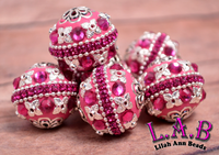 Intricate Boho Beads Handmade with Crystals - 2 piece set - 26mm Pink - RSF106
