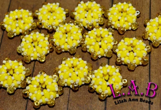 2 or 10pc Yellow - Fine, Handmade Beaded Beads -Miyuki and Czech glass  - Large Hole - Lilah Ann Beads -OS104