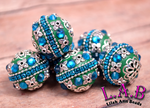 Intricate Boho Beads Handmade with Crystals - 2 piece set - 26mm Green - RSF103