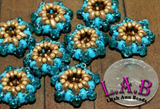 2 or 10pc Gold & Blue - Fine, Handmade Beaded Beads -Miyuki and Czech glass  - Large Hole - Lilah Ann Beads -OS109