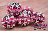 Intricate Boho Beads Handmade with Crystals - 2 piece set - 26mm Black & Pink - RSF107