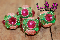 Handmade Boho Beads with Porcelain and crystals - 2 piece set - 16mm - POR10green