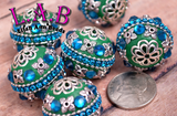 Intricate Boho Beads Handmade with Crystals - 2 piece set - 26mm Green - RSF103