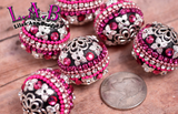 Intricate Boho Beads Handmade with Crystals - 2 piece set - 26mm Black & Pink - RSF107