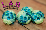 Handmade Boho Beads with Porcelain and crystals - 2 piece set - 16mm - POR10blue