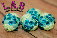 Handmade Boho Beads with Porcelain and crystals - 2 piece set - 16mm - POR10blue