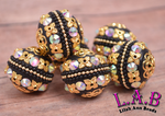 Intricate Boho Beads Handmade with Crystals - 2 piece set - 26mm Black & Gold - RSF108