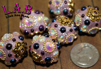 Fine, Handmade Kashmiri style Boho Beads with Austrian Crystal & Glitter - 6 pc set- Large Hole KF401