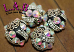 Fine, Handmade Kashmiri style Boho Beads with Austrian Crystals - 6 pc set- Large Hole KF406