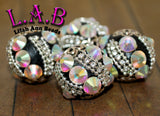 Fine, Handmade Kashmiri style Boho Beads with Austrian Crystals - 6 pc set- Large Hole KF406