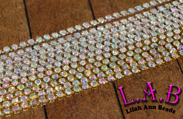 2mm Brass AB Rhinestone Cup Chain -10 yard or "By the Yard" - Perfect size for Boho Bead Making