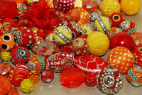 20 pieces Jesse James Beads Red, Yellow & Orange Indonesian, Hand Beaded JJB507