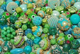 20 pieces Jesse James Beads Green, Teal, Mint Indonesian, Hand Beaded JJB508