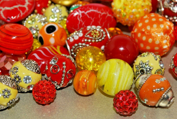 20 pieces Jesse James Beads Red, Yellow & Orange Indonesian, Hand Beaded JJB507