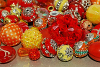 20 pieces Jesse James Beads Red, Yellow & Orange Indonesian, Hand Beaded JJB507