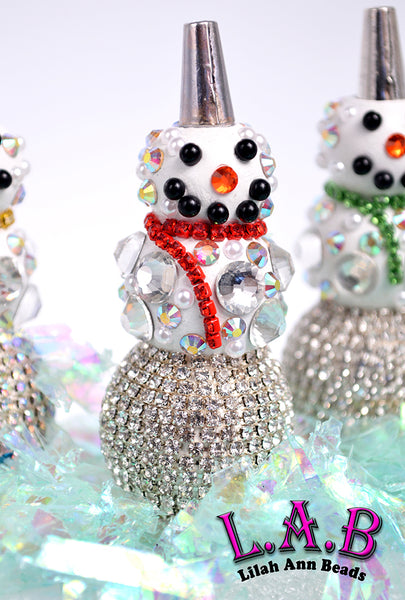 Snowman Beads Handmade with Crystals - 3.5 inches tall