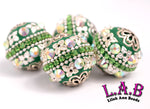 Intricate Boho Beads Handmade with Crystals - 2 piece set - 26mm Green - RSF200